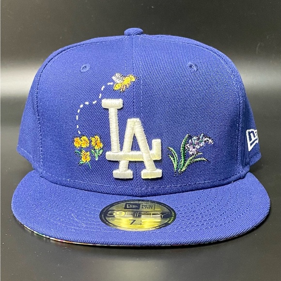Los Angeles Dodgers Fitted Hat Blue LA New Era Floral Cap Sz 7 1/4 MLB Baseball - Picture 1 of 5